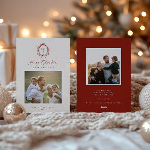 Vintage Botanical Monogram Photo Holiday Card