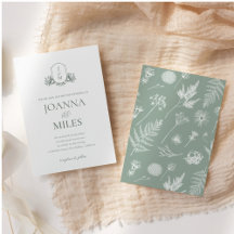 Vintage Botanical Monogram Sage Invitation
