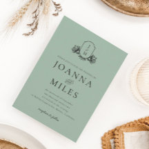 Vintage Botanical Monogram Sage Invitation