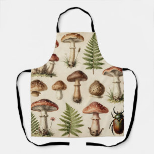 Vintage Botanical Mushroom Fern Collage Apron
