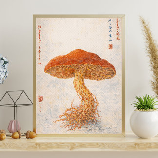 Vintage Botanical Mushroom Illustration, Japanese Poster