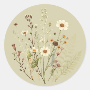 Vintage Botanical of Wildflowers and Ferns Classic Round Sticker