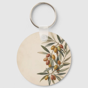 Vintage Botanical Olive Branch Olives Key Ring