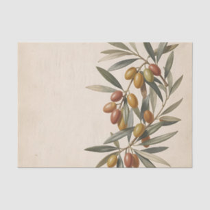 Vintage Botanical Olive Branch Olives Tissue Paper