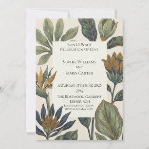 Vintage Botanical Olive Leaf Elegant Wedding Invitation