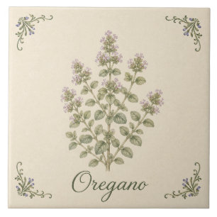 Vintage Botanical Oregano Cottage Kitchen Herb Ceramic Tile