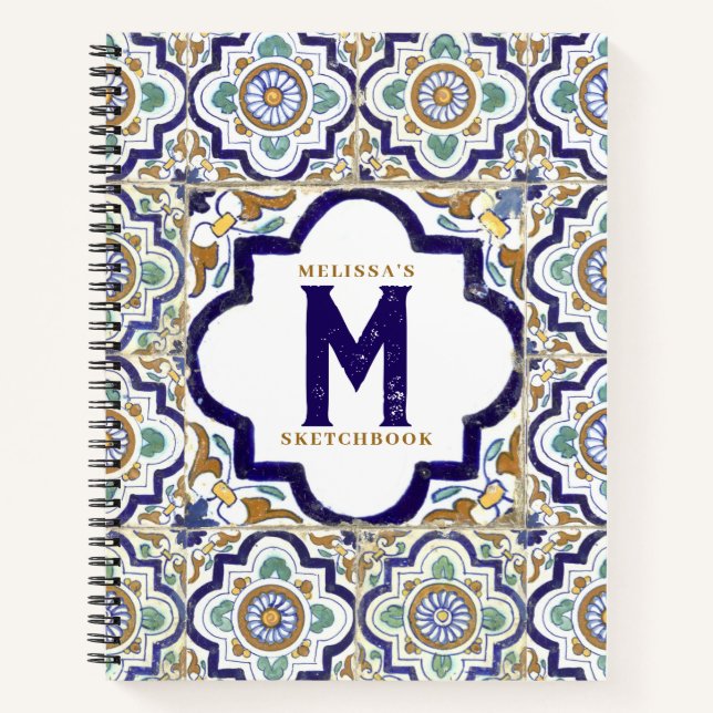 Vintage Botanical Ornamental Monogram Sketchbook Notebook (Front)