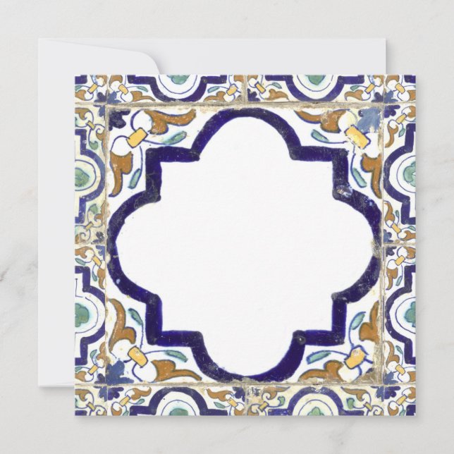 Vintage Botanical Ornamental Tiles Monogram Card (Front)