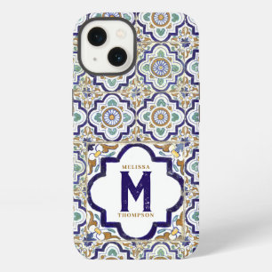 Vintage Botanical Ornamental Tiles Monogram iPhone 13 Case