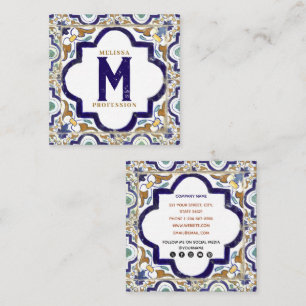 Vintage Botanical Ornamental Tiles Social Media  Square Business Card