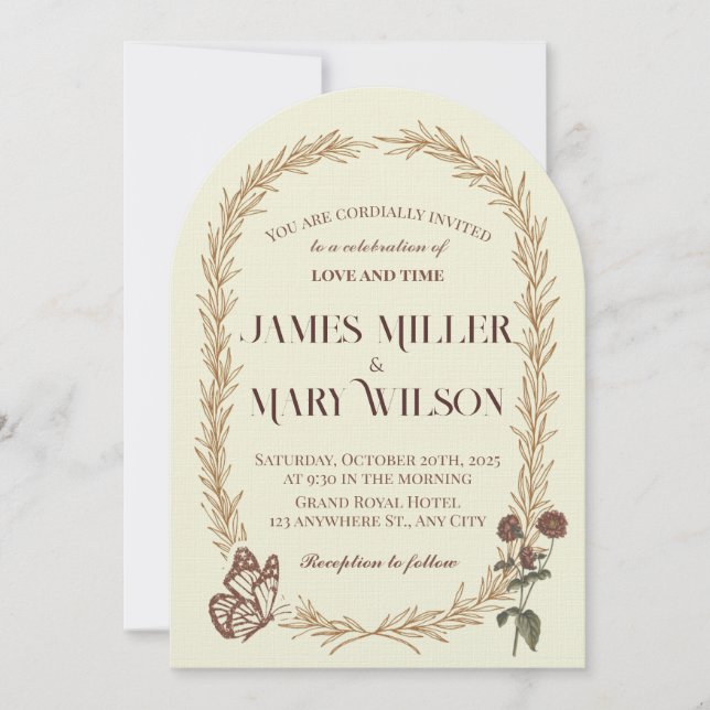 Vintage Botanical Oval Wedding Invite (Front)