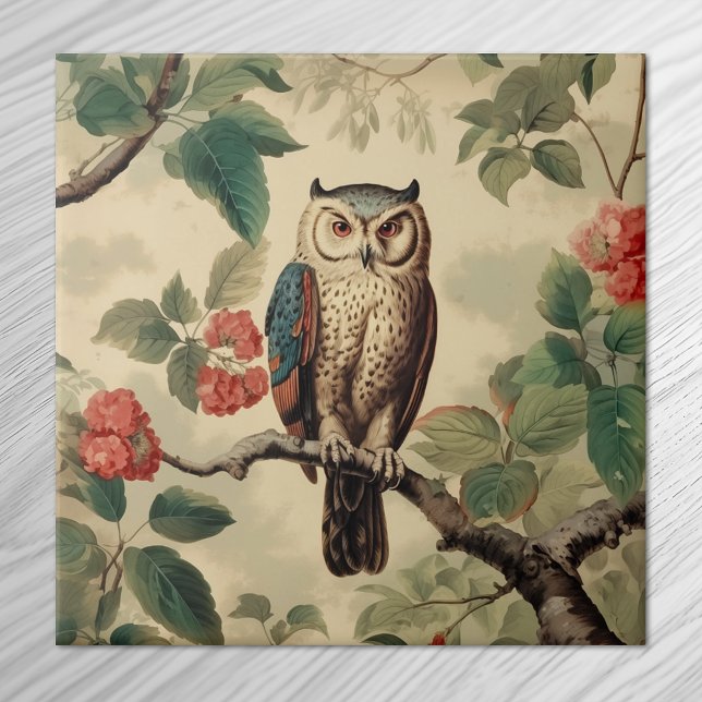 Vintage Botanical Owl in Forest Ceramic Tile (Creator Uploaded)