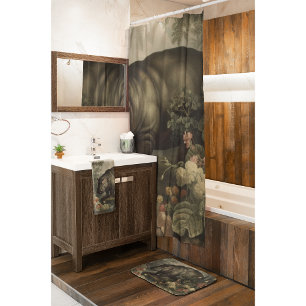 Vintage botanical painting of a hippo and flowers bath mat