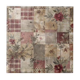 Vintage Botanical Patchwork Rustic Ceramic Tile