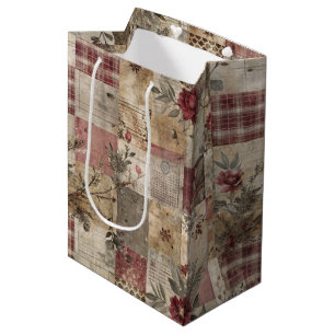Vintage Botanical Patchwork Rustic Medium Gift Bag