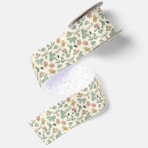 Vintage Botanical Pattern with Butterflies and Bee Satin Ribbon