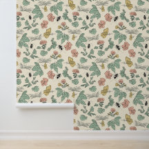 Vintage Botanical Pattern with Butterflies and Bee