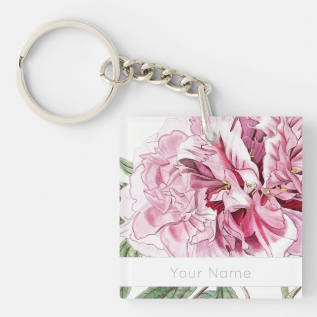 VINTAGE BOTANICAL PINK PEONY ACRYLIC KEYCHAIN (Front)