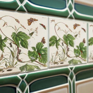 Vintage Botanical Plants and Insects Atlas Ceramic Tile