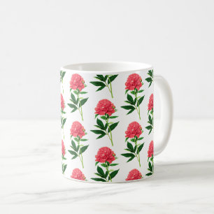 Vintage Botanical Print, Coral Pink Peony Coffee Mug