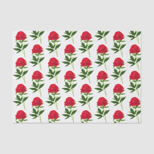 Vintage Botanical Print, Deep Red Peony Tissue Paper (Front)