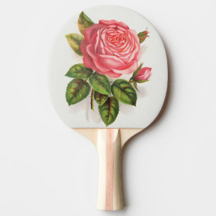 Vintage botanical print La Reine pink rose Ping Pong Paddle