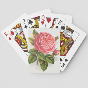Vintage botanical print La Reine pink rose Playing Cards