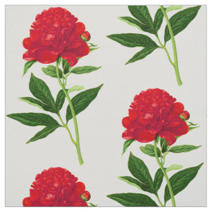 Vintage Botanical Print, Large Red Peony Fabric
