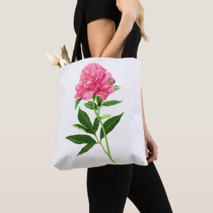 Vintage Botanical Print, Pastel Pink Peony Tote Bag