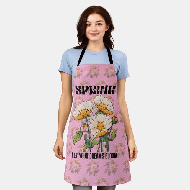 Vintage botanical print with a wildflower spring apron (Worn)