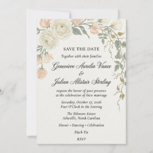 Vintage Botanical Ranunculus & Sweet Pea Invitation