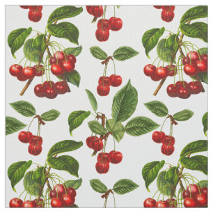 Vintage Botanical Red Cherries Print Fabric
