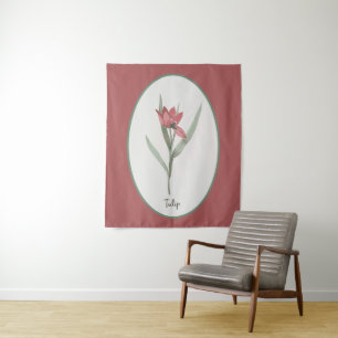 Vintage Botanical Red Tulip Flower Cameo Tapestry