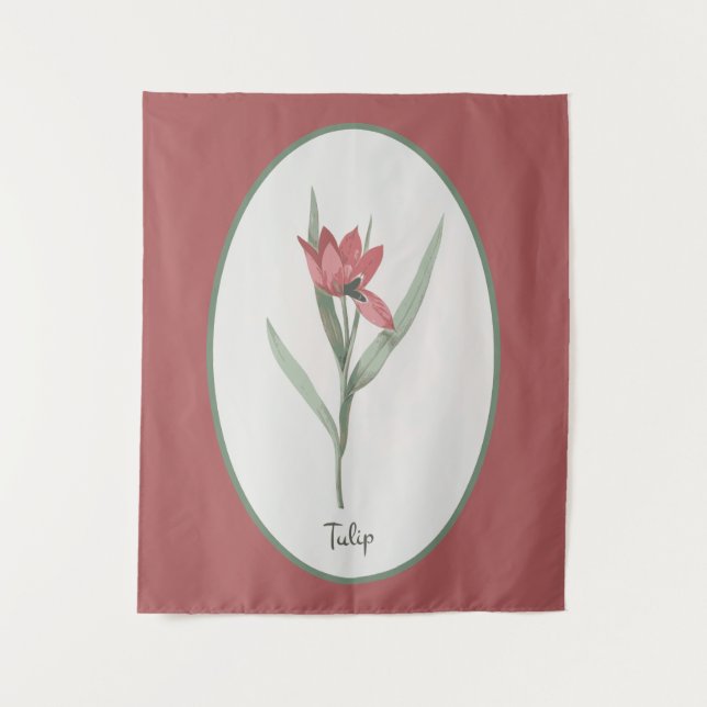Vintage Botanical Red Tulip Flower Cameo  Tapestry (Front)