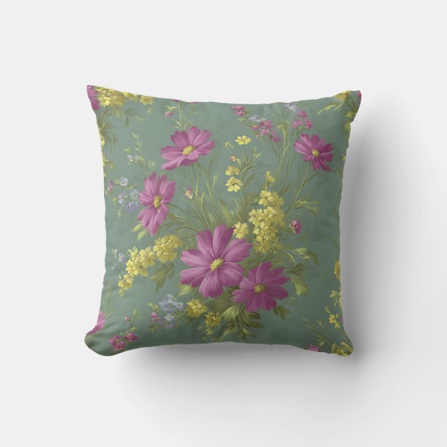 Vintage Botanical Romantic Chic Floral Cushion (Front)