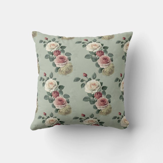 Vintage Botanical Romantic Chic Floral Stylish Cushion (Back)