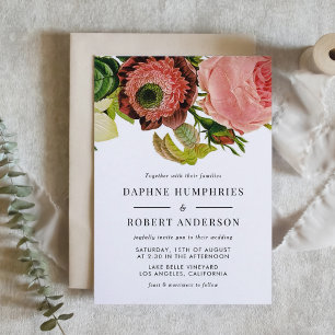 Vintage Botanical Romantic Floral Wedding Invitation