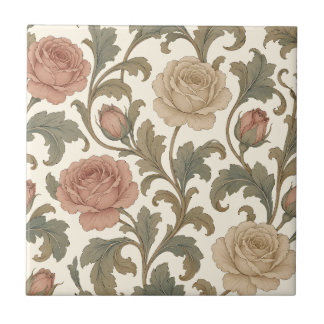Vintage Botanical Rose Ceramic Tile