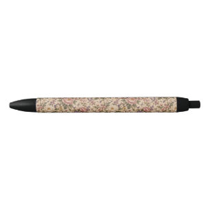 Vintage Botanical Rose Garden & Butterfly Pattern Black Ink Pen