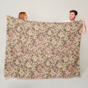 Vintage Botanical Rose Garden & Butterfly Pattern Fleece Blanket