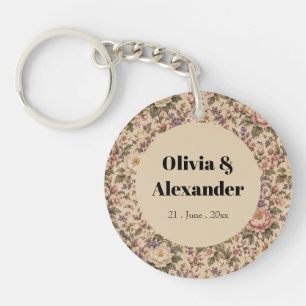 Vintage Botanical Rose Garden & Butterfly Pattern Key Ring