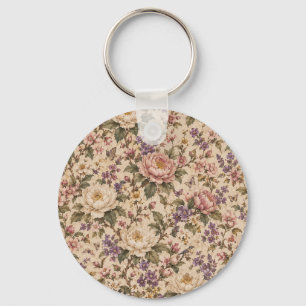 Vintage Botanical Rose Garden & Butterfly Pattern Key Ring