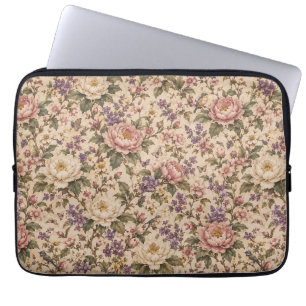 Vintage Botanical Rose Garden & Butterfly Pattern Laptop Sleeve