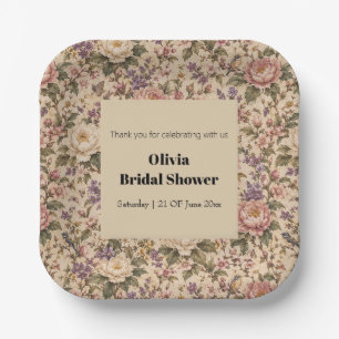 Vintage Botanical Rose Garden & Butterfly Pattern Paper Plate
