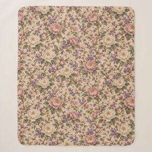 Vintage Botanical Rose Garden & Butterfly Pattern Sherpa Blanket