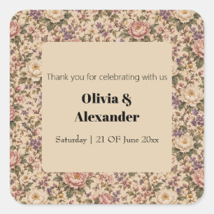 Vintage Botanical Rose Garden & Butterfly Pattern Square Sticker