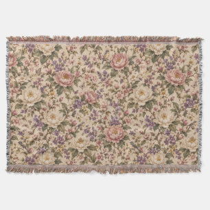 Vintage Botanical Rose Garden & Butterfly Pattern Throw Blanket