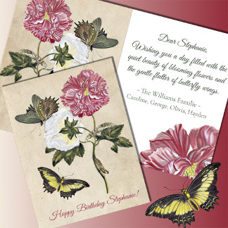 Vintage botanical roses butterfly Birthday Card