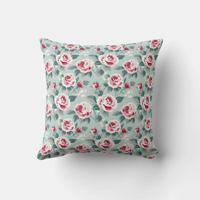 Vintage Botanical Roses Design Cushion (Back)