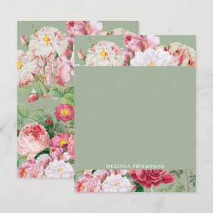 Vintage Botanical Roses Green & Pink Card